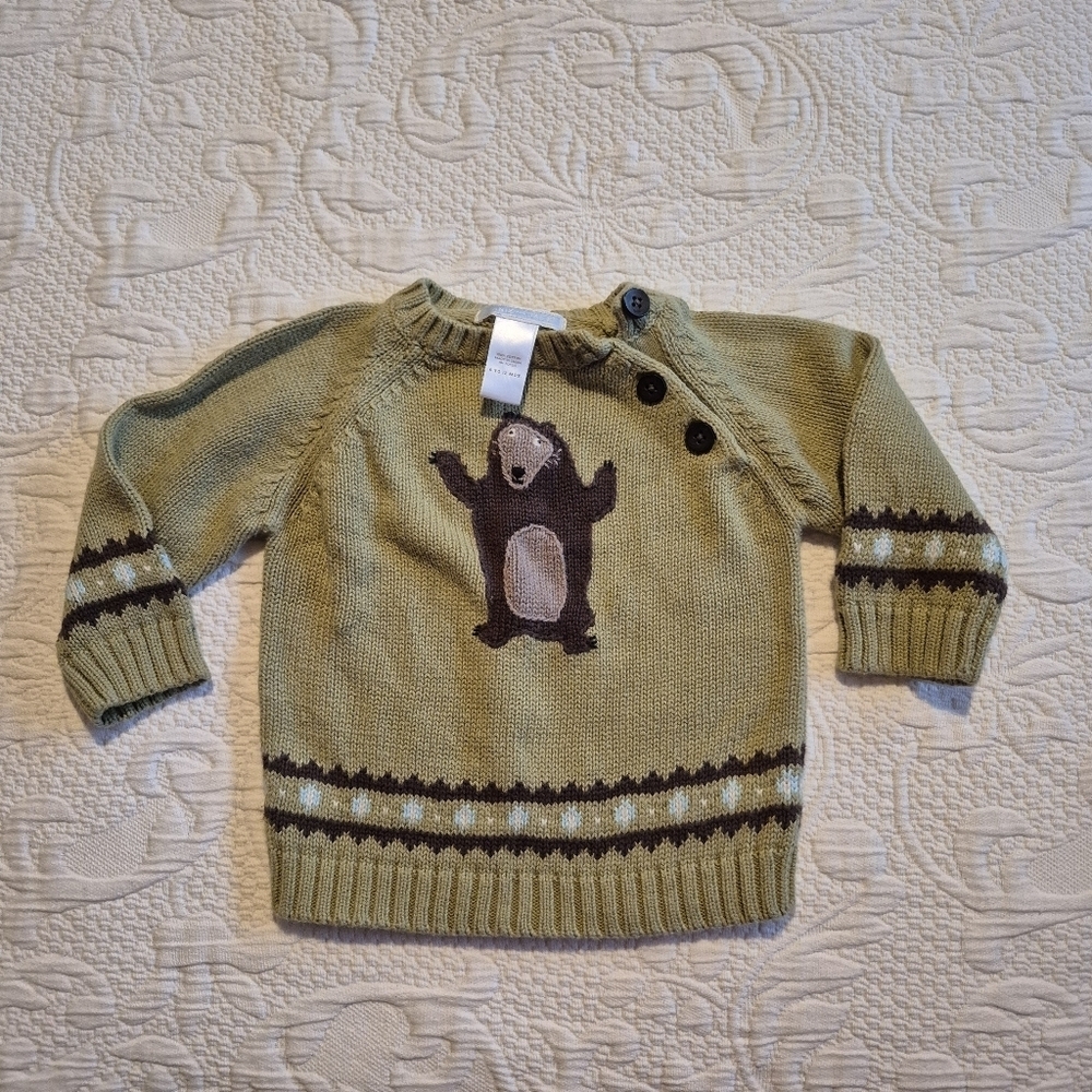 Janie and Jack boys 6-12 months light green with bear designed sweater VGUC
